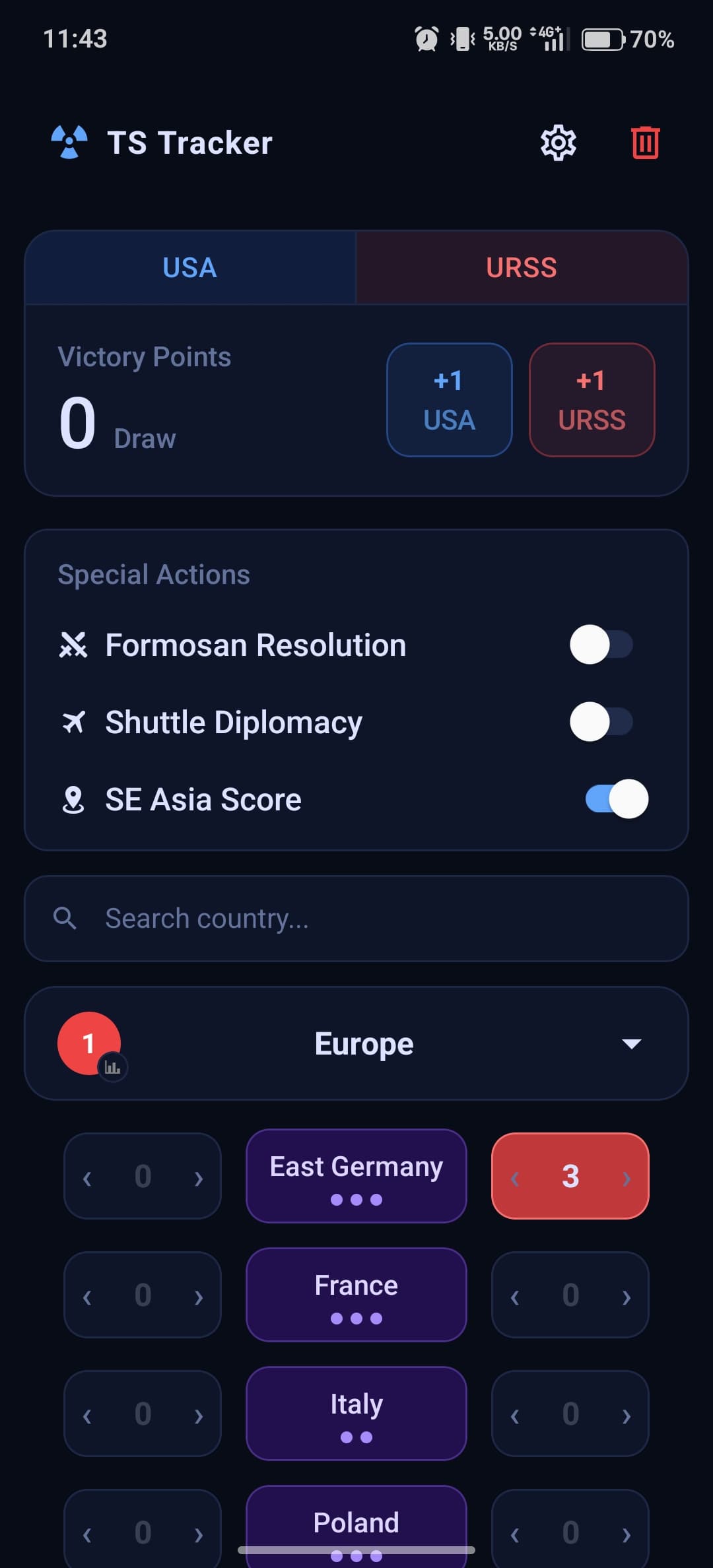 Twilight Struggle Tracker score overview screen